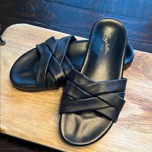 Seychelles Black Braided Slide Mules Size 9